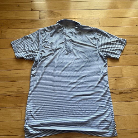 B Draddy Sport Polo Shirt Mens Medium Striped Blue Performance Golf Stretch - Picture 5 of 6